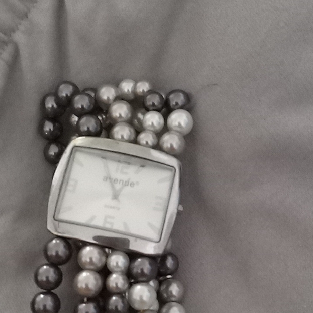 Avenue Silver-Tone Pearl Bead Bracelet Watch - Picture 2 of 3